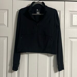 Black, size XL, activewear, long sleeve shirt with zipper pockets & thumb holes